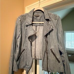 Level 99 Light Blue Denim Jacket with Quilted Shoulders